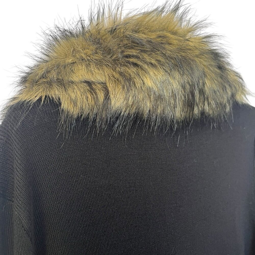 Vtg Penny Lane Style Duster Cardigan Sweater Faux Fur Trim Acrylic Wool L Boho - Picture 11 of 16